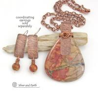 Large Red Creek Jasper Copper Necklace with Matching Earrings