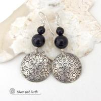 Sterling Silver Earrings with Black Onyx Stones - Unique Modern Silver Jewelry