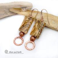 Picture Jasper Stone Earrings with Hammered Copper Dangles - Earthy Natural Stone Jewelry
