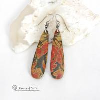 Long Red Creek Jasper Earrings - Earthy Natural Stone Jewelry