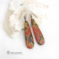 Long Red Creek Jasper Earrings - Earthy Natural Stone Jewelry