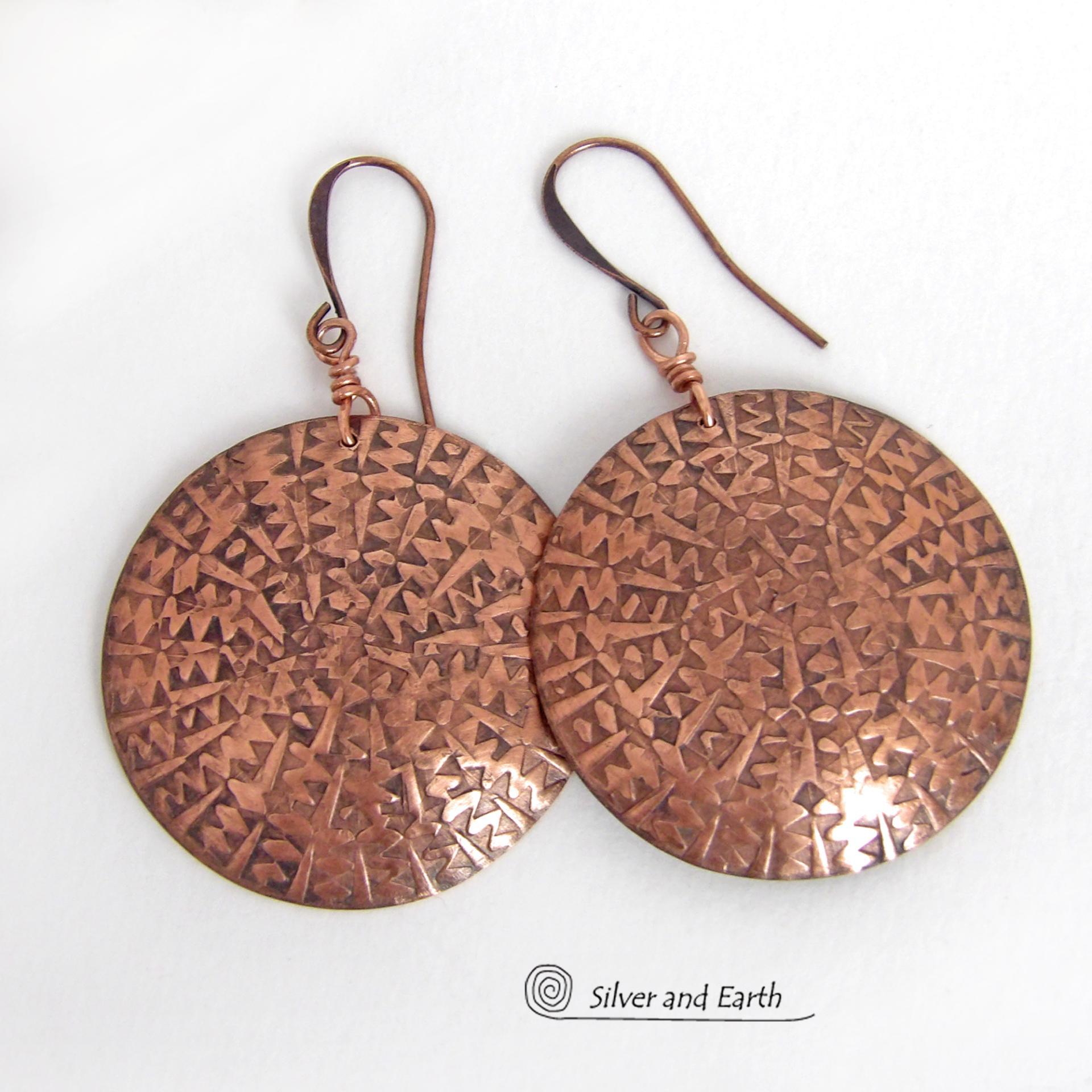Big Bold Copper Earrings with Unique Texture - Handmade Solid Copper Jewelry