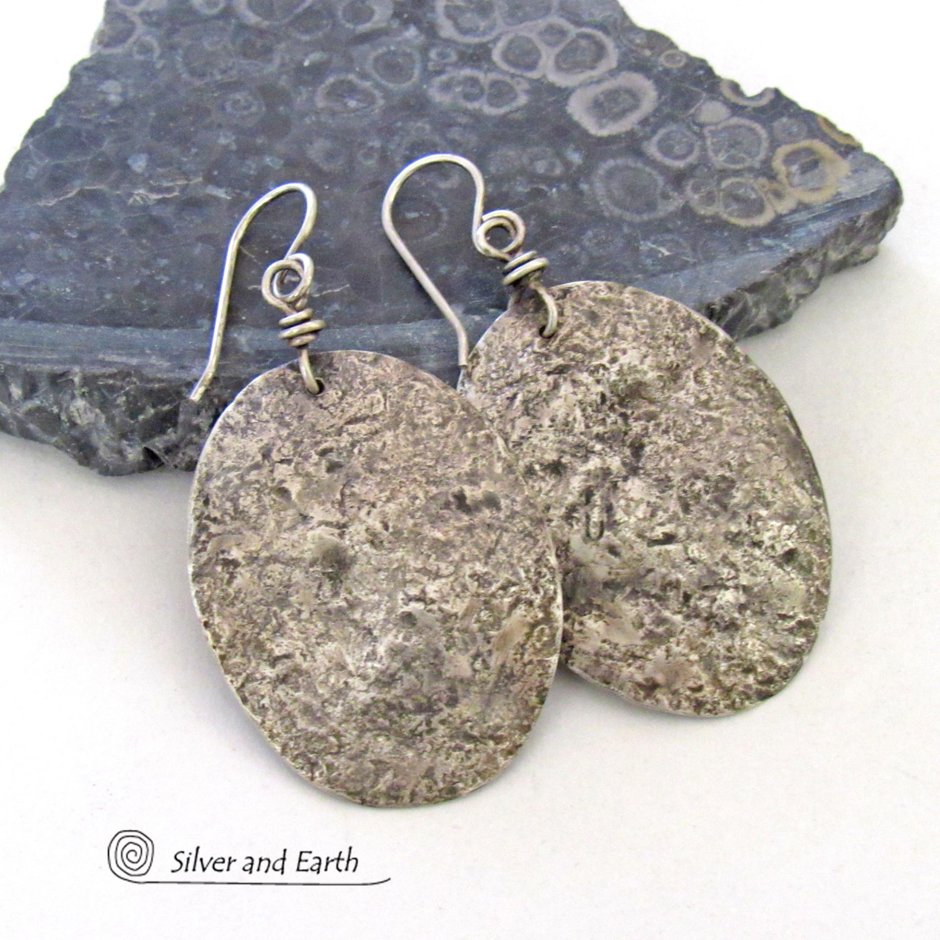 Hammered Sterling Silver Earrings - Rustic Earthy Organic Silver Jewelry