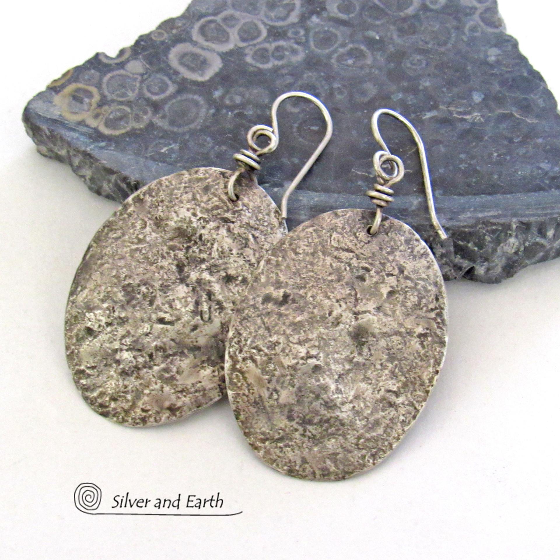 Hammered Sterling Silver Earrings - Rustic Earthy Organic Silver Jewelry