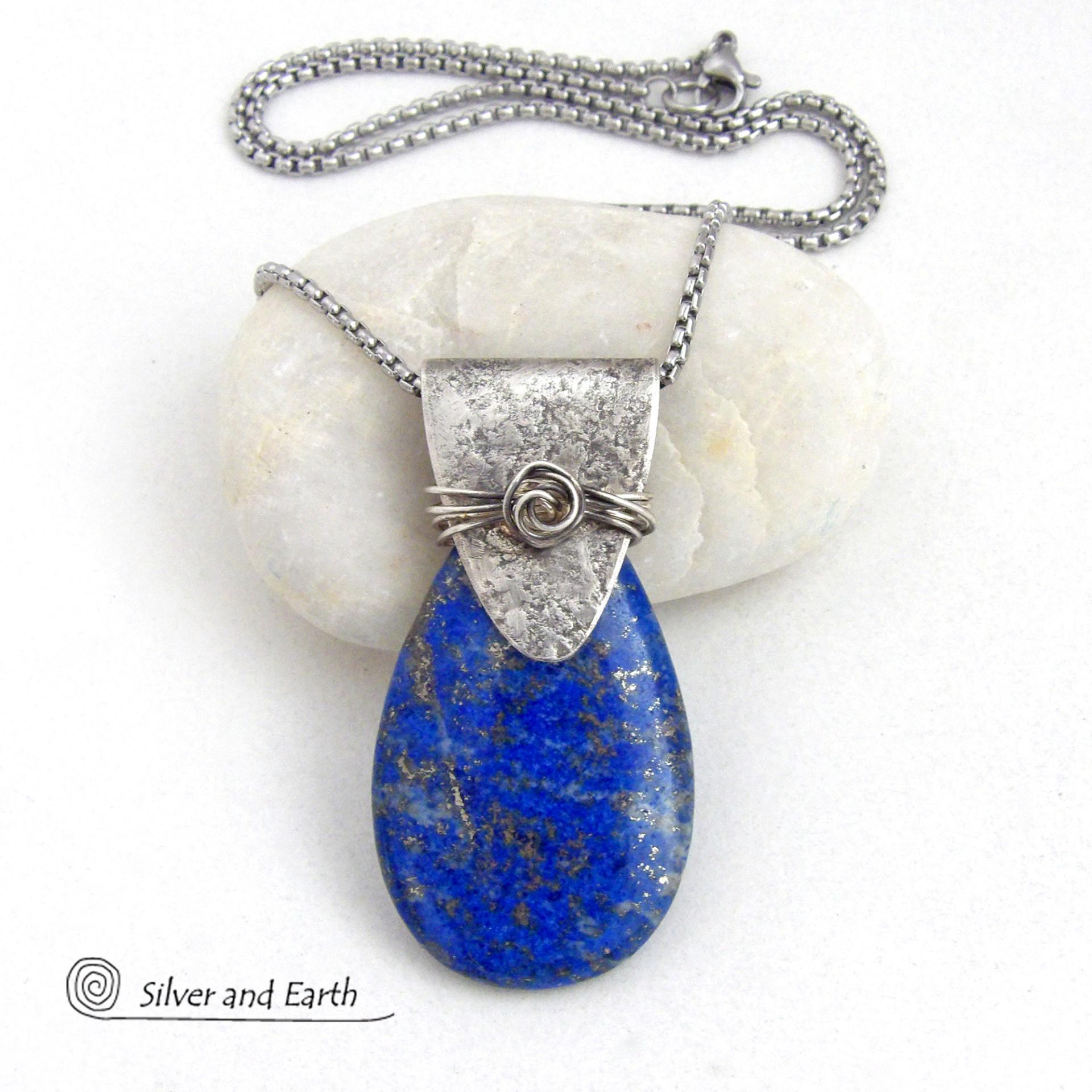 Lapis Lazuli Sterling Silver Pendant Necklace - Artisan Handcrafted Unique Natural Gemstone Jewelry