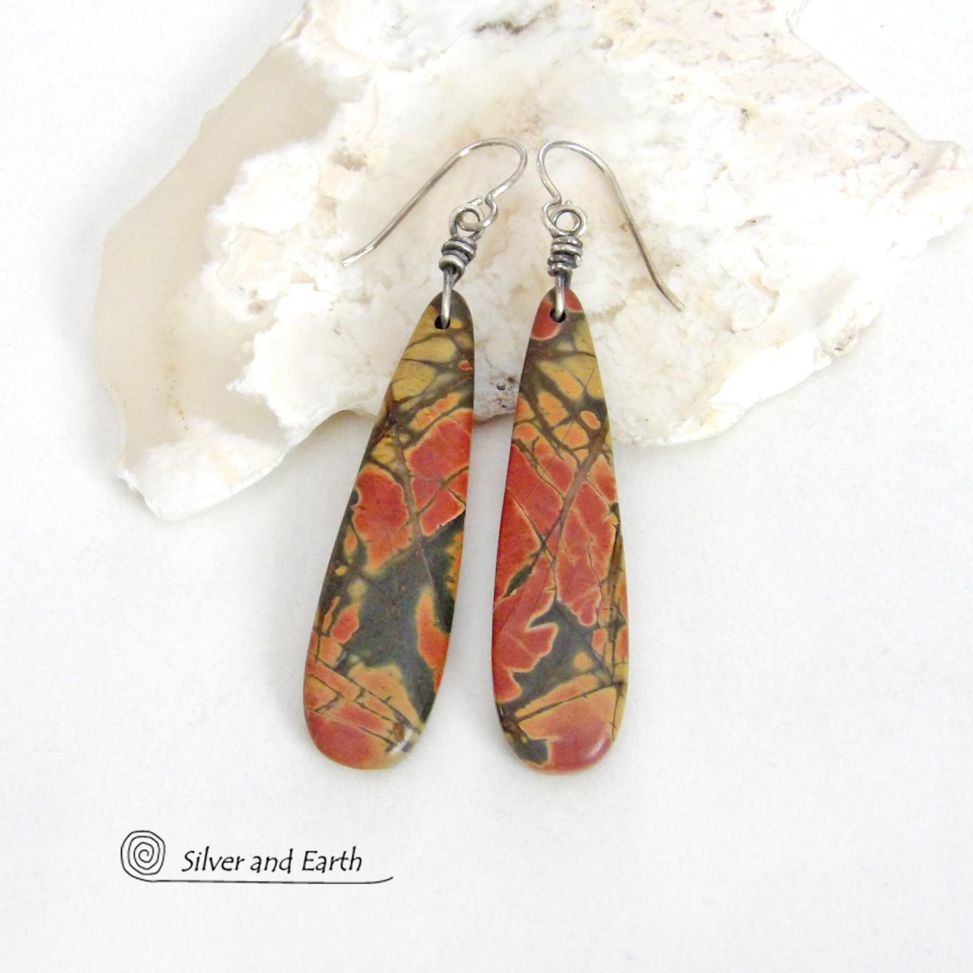 Long Red Creek Jasper Earrings - Earthy Natural Stone Jewelry