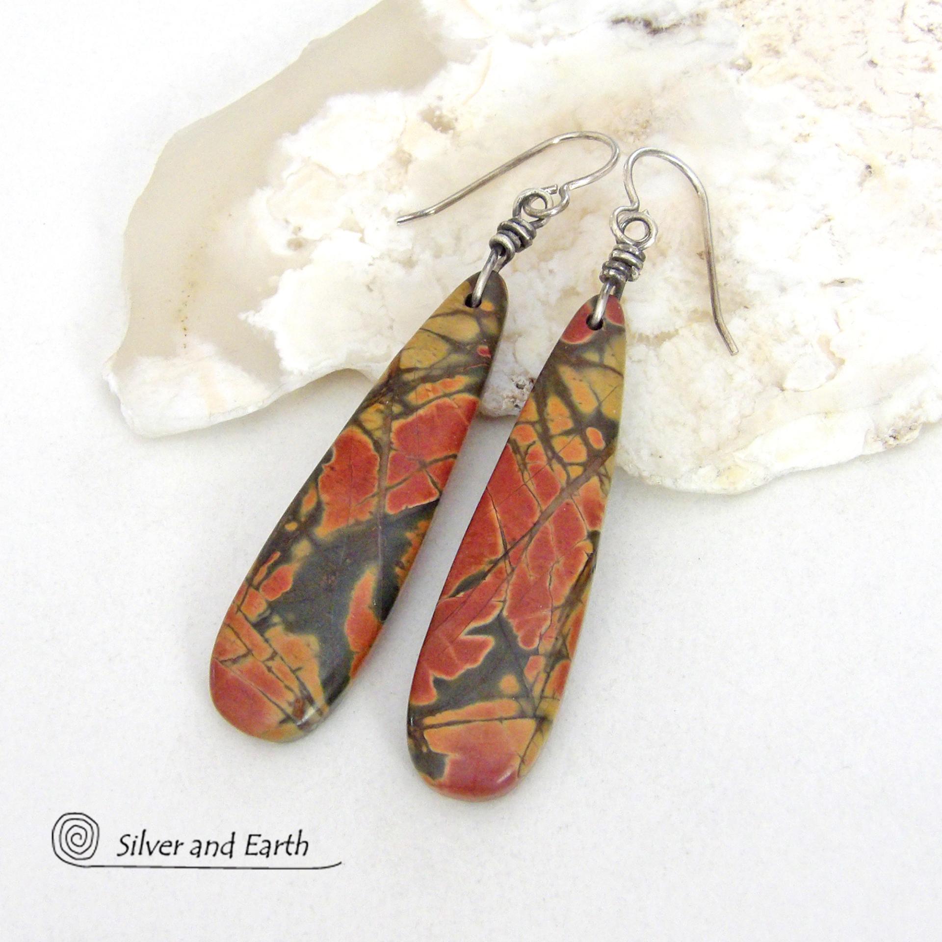 Long Red Creek Jasper Earrings - Earthy Natural Stone Jewelry