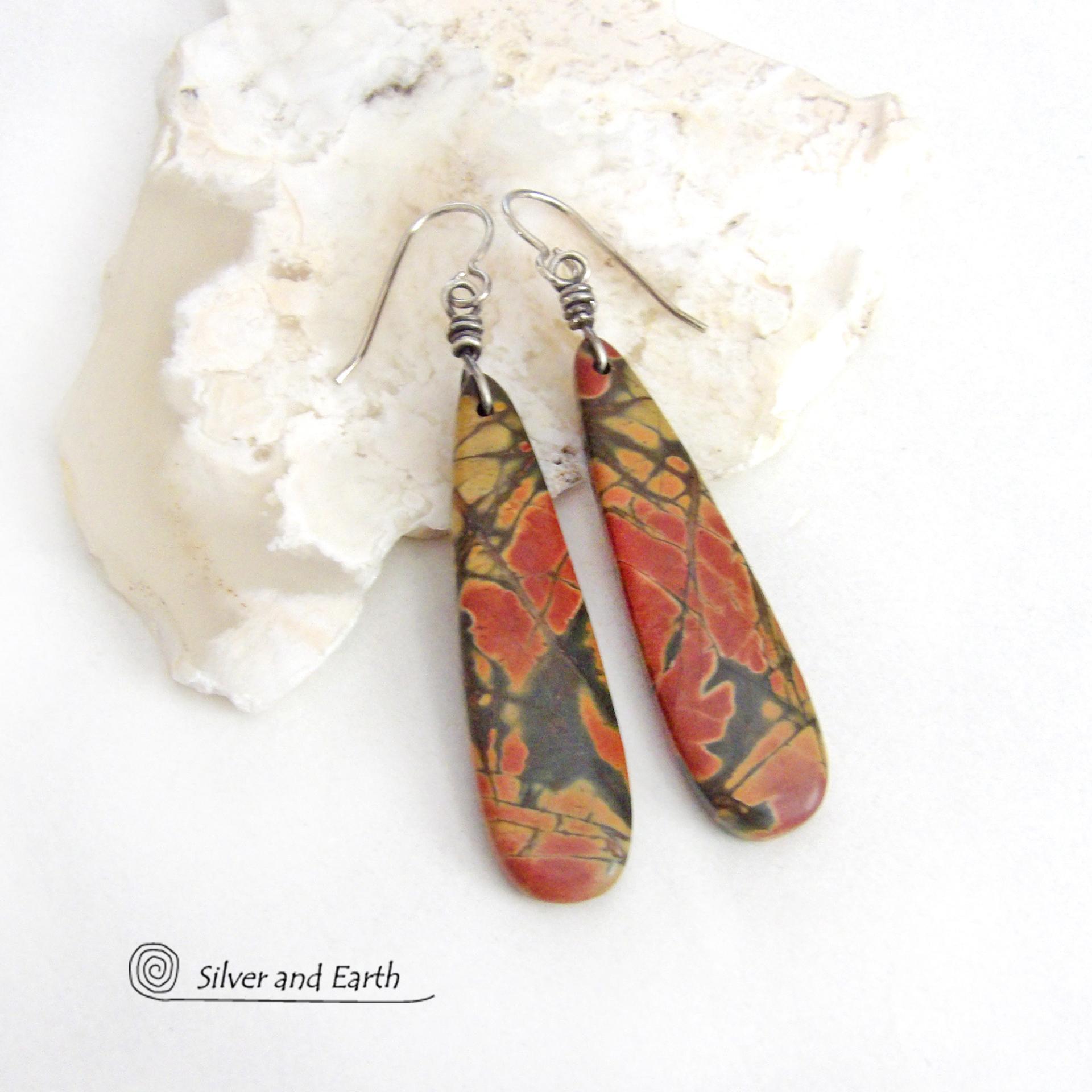 Long Red Creek Jasper Earrings - Earthy Natural Stone Jewelry
