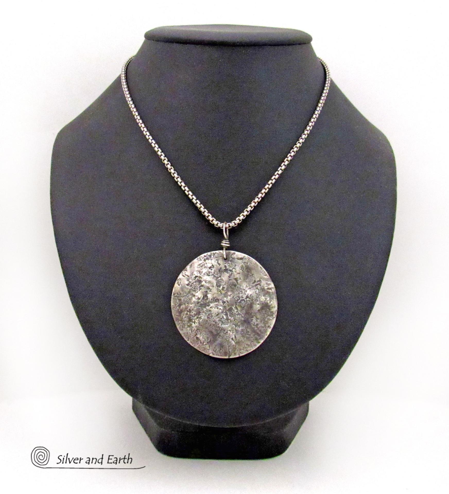 Hammered Sterling Silver Moon Necklace - Handmade Earthy Celestial Jewelry