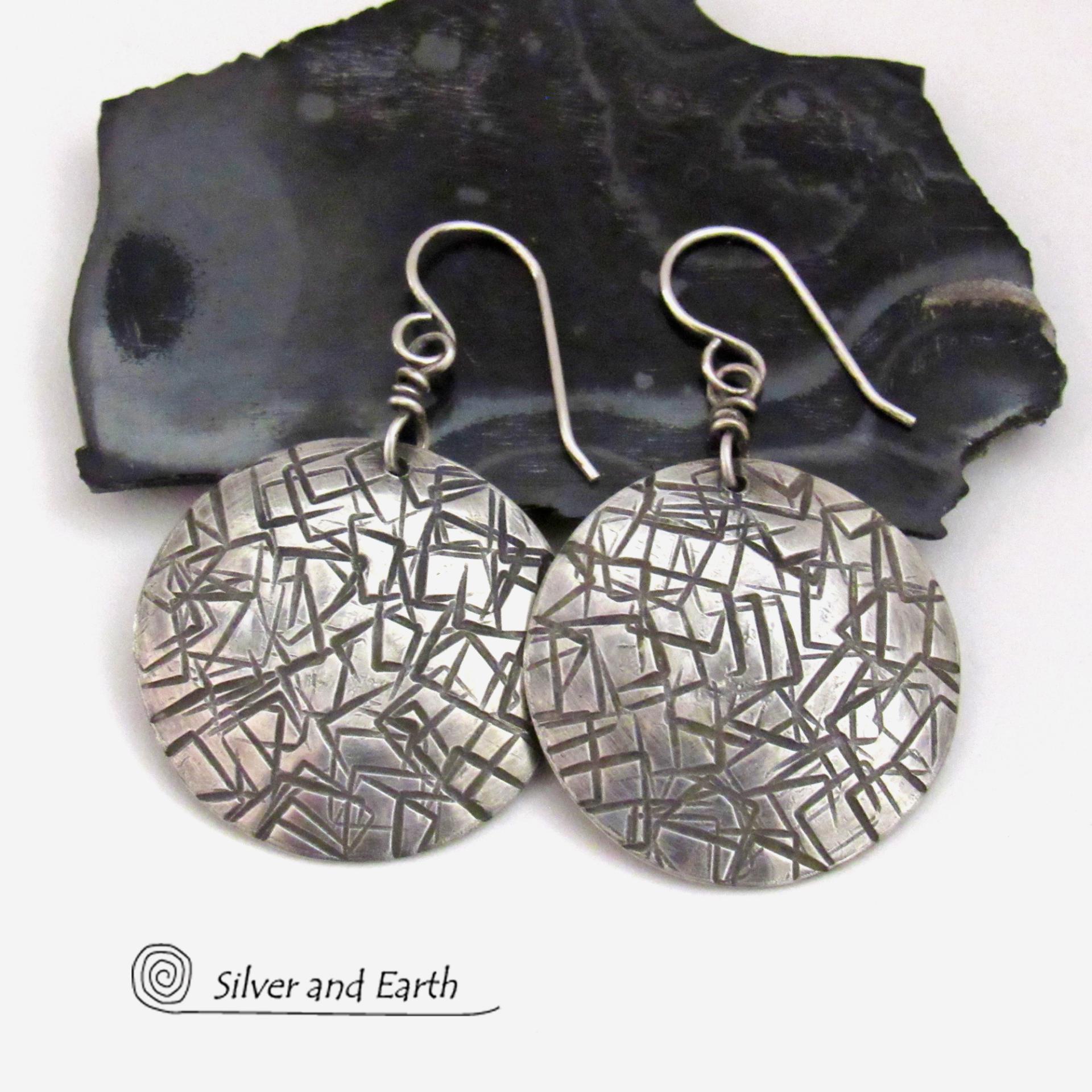 Modern Sterling Silver Earrings with Hand Stamped Texture - Jewelry for Everyday Wear 