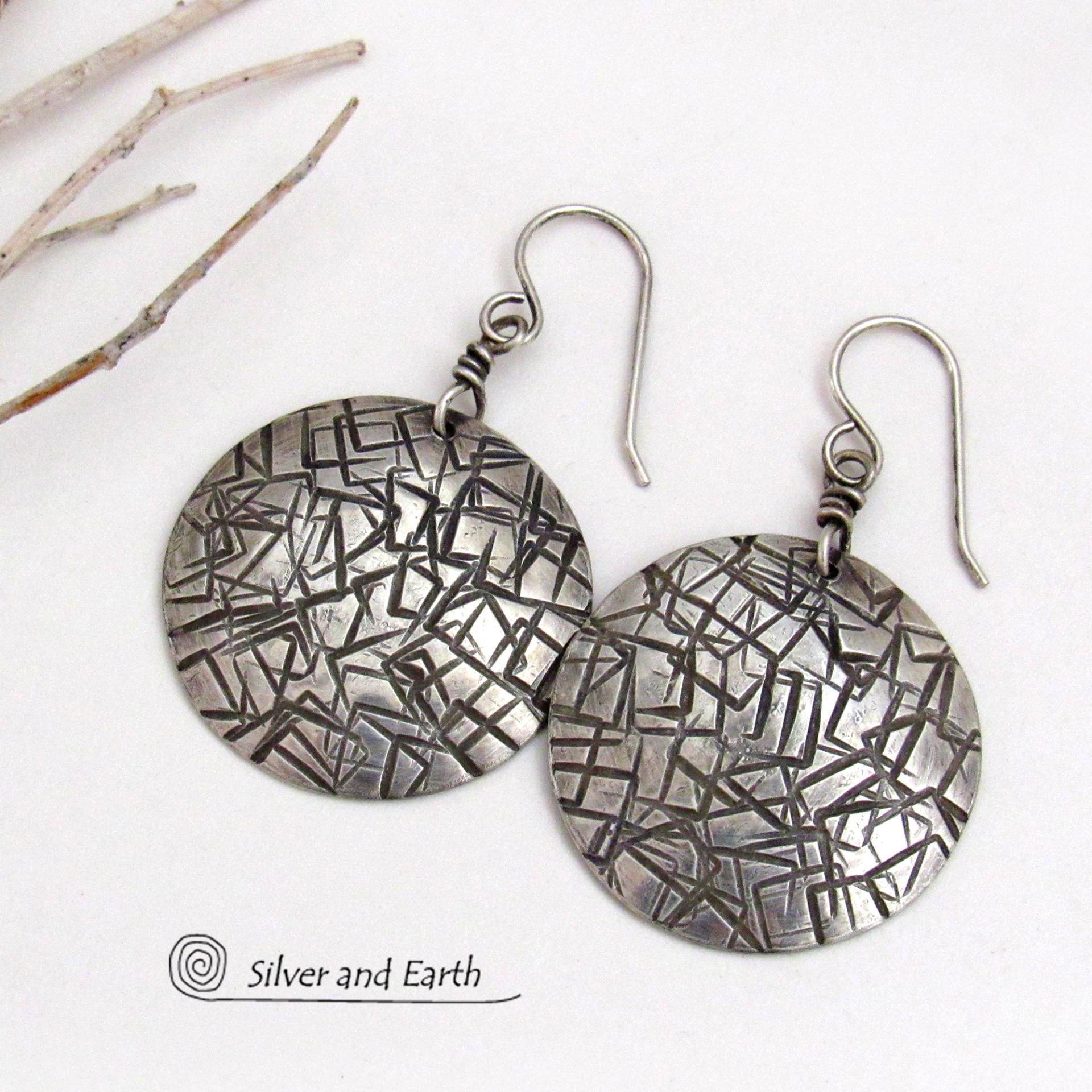 Modern Sterling Silver Earrings with Hand Stamped Texture - Jewelry for Everyday Wear 