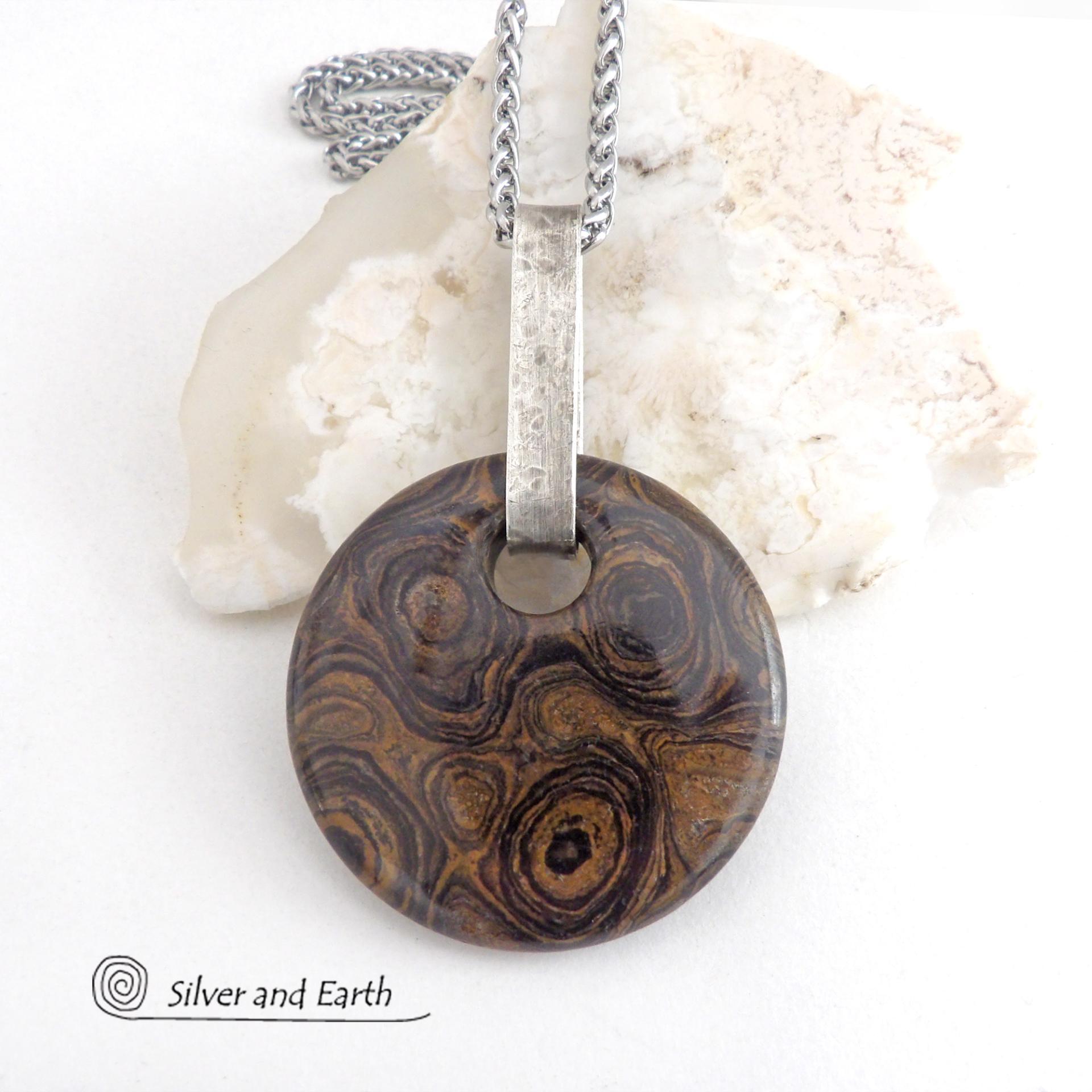 Stromatolite Fossil Sterling Silver Necklace - Artisan Handcrafted Earthy Natural Fossil Stone Jewelry