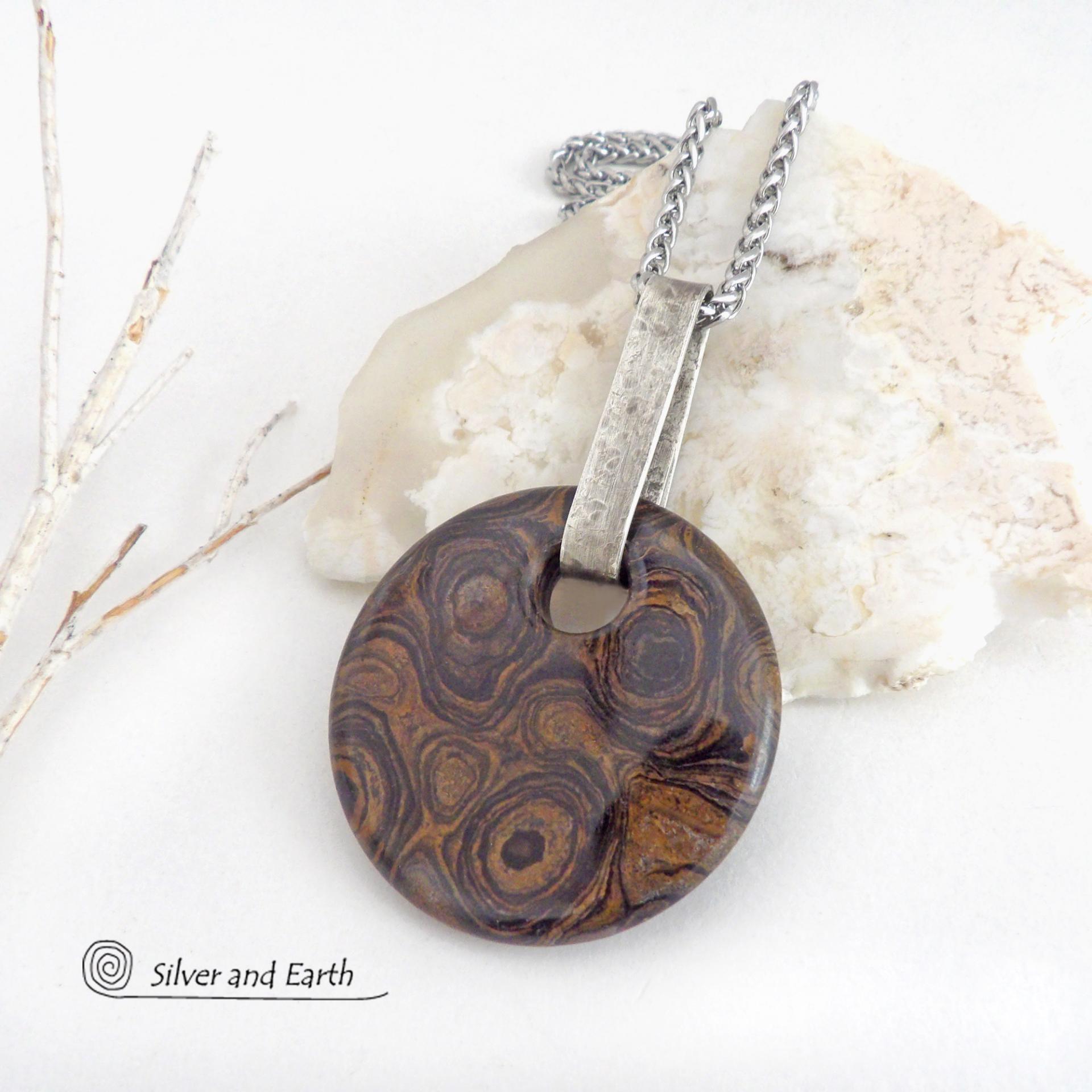Stromatolite Fossil Sterling Silver Necklace - Artisan Handcrafted Earthy Natural Fossil Stone Jewelry